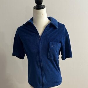 Sears Blue Terry Cloth Short Sleeve Polo Top